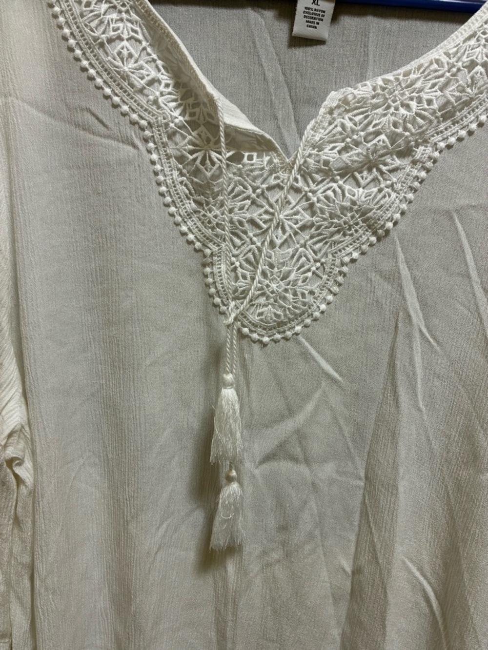Ruby Rd. White Embroidered V-Neck Tassel Tunic - Picture 2 of 6